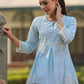 Juniper Women's Powderblue Cambric Floral Printed Tunic | Swadesiicart