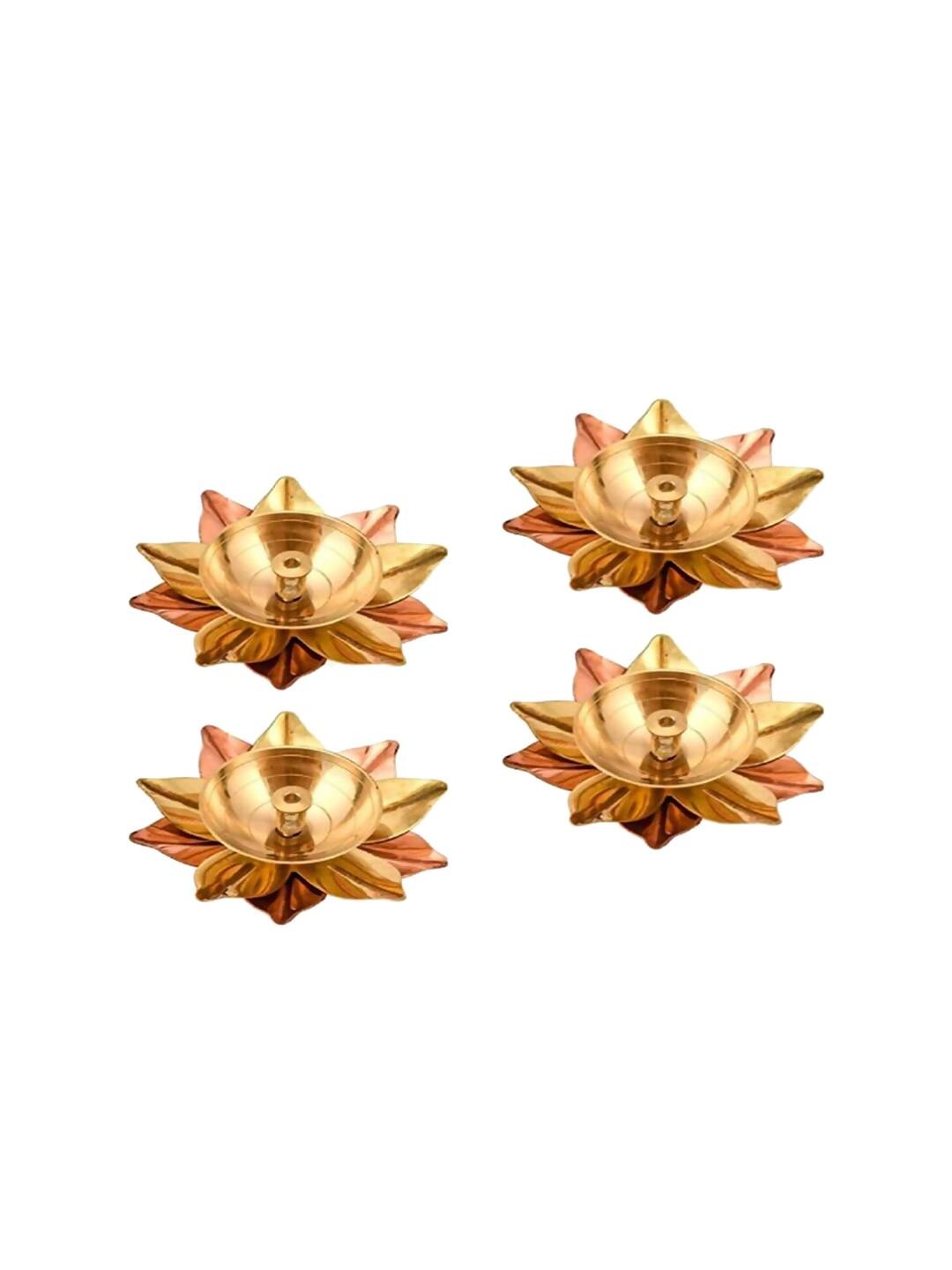 Tied Ribbons Gold-toned & Rose Gold-Toned 4 Pieces Antique Lotus Akhand Brass Diyas | Swadesiicart