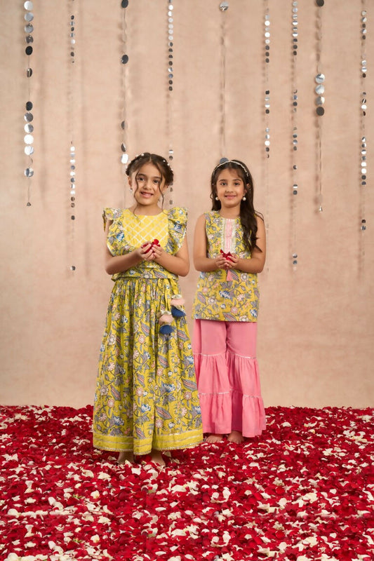 Lil Drama Girls Choli with Ghaghra Set - Yellow | Swadesiicart
