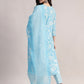 Aavyora Women's Sky Blue Floral Printed A-Line Kurta with Pintucks, Striped Pants & Dupatta Set