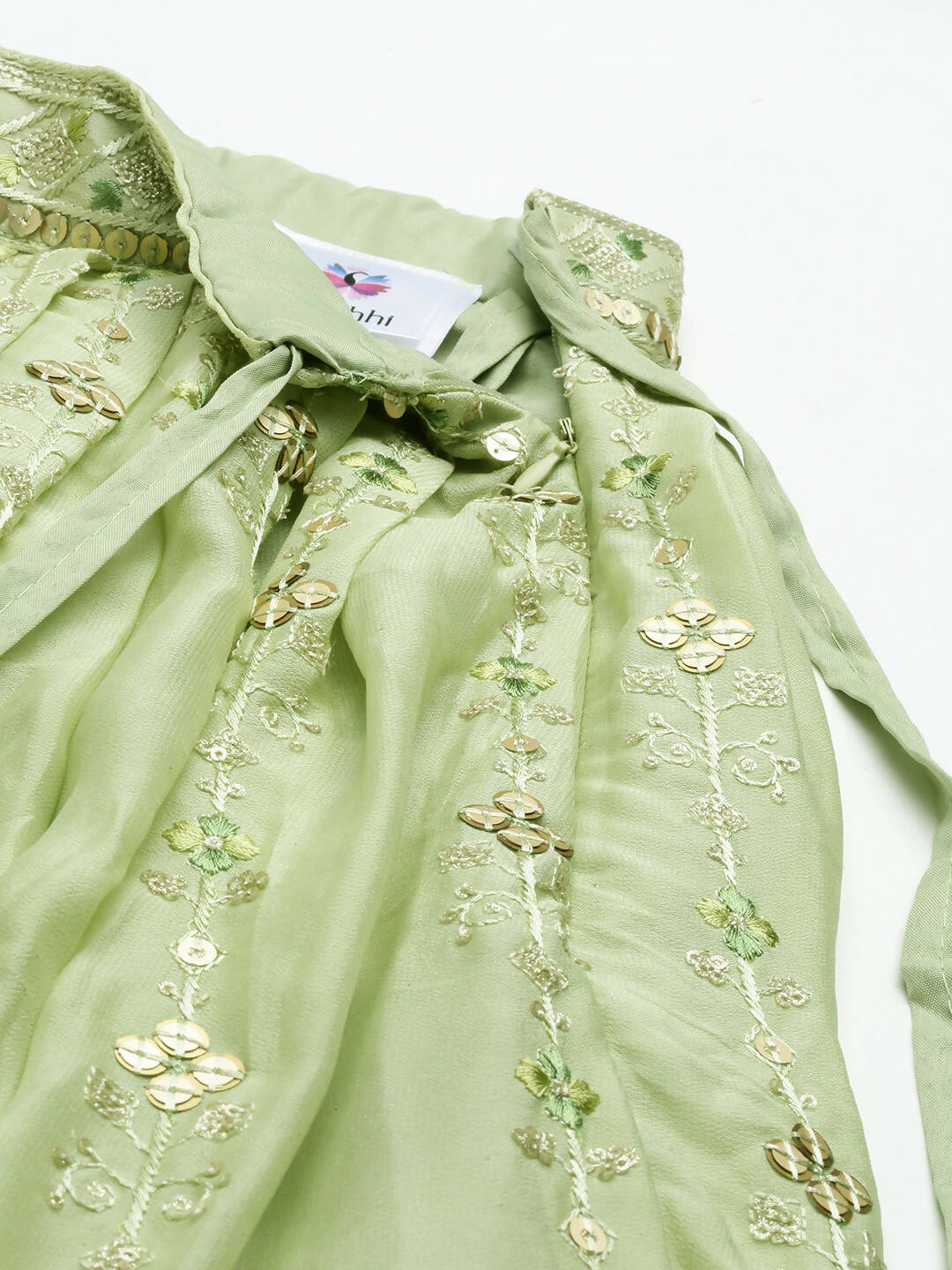 House of Panchhi Pista Green Pure Georgette Embroidered Lehenga & Blouse, Dupatta | Swadesiicart