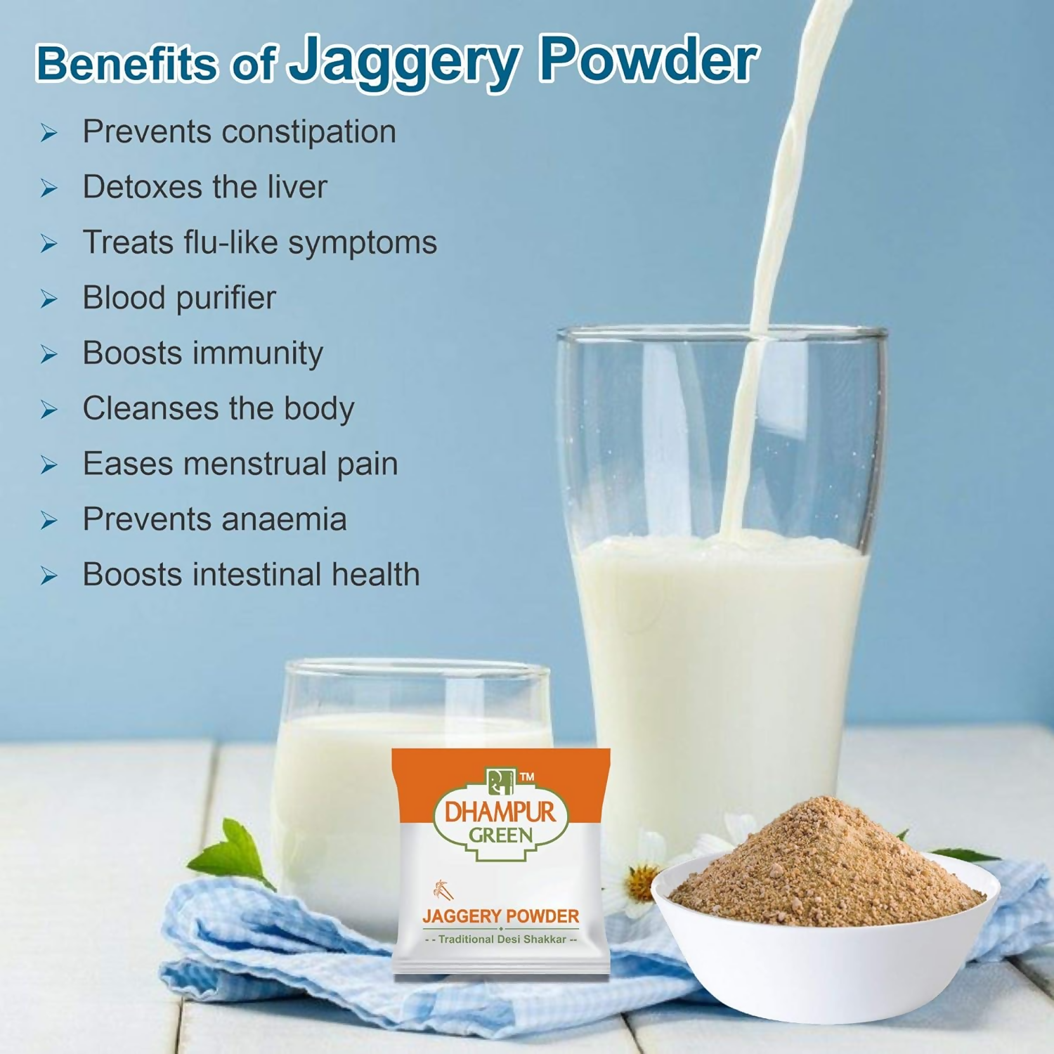 Dhampur Green Jaggery Powder Sachets - Swadesiicart