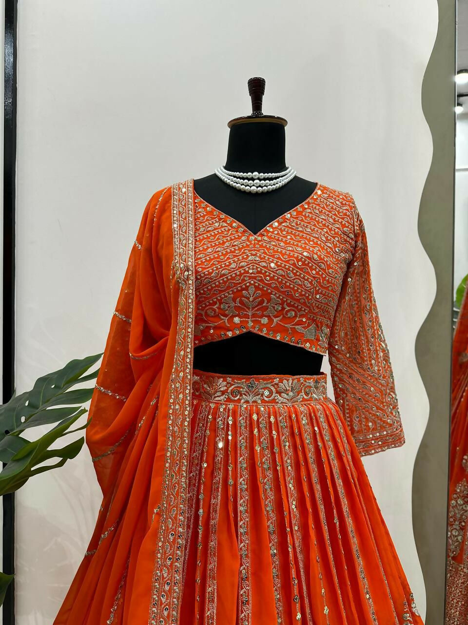 Jyoti Fashion Women's Orange Faux Georgette Sequins with Thread Embroidered Designer Lehenga Choli Set | Swadesiicart