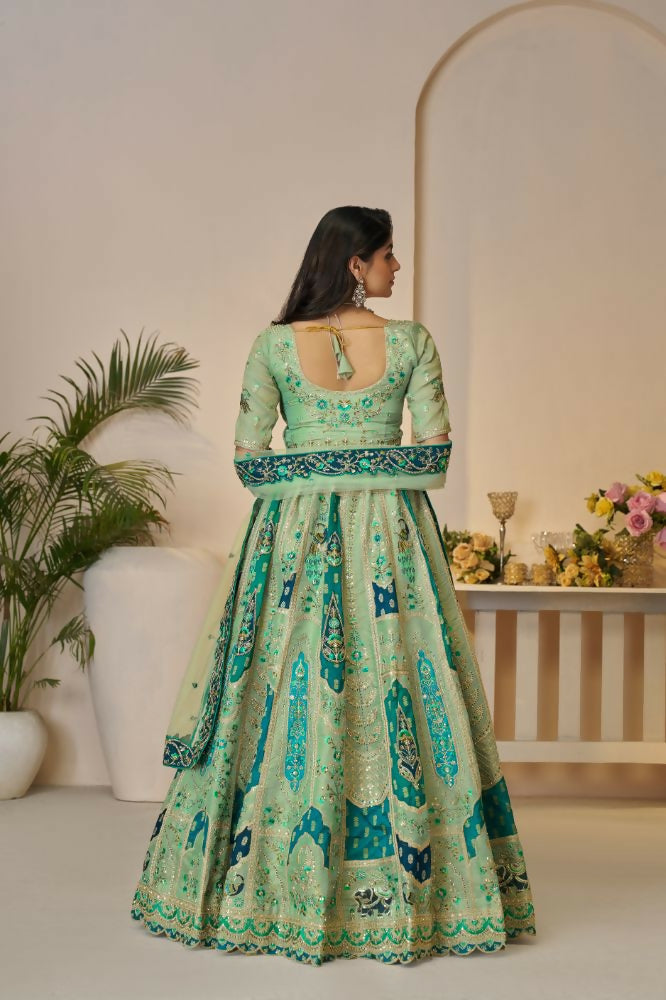 Kesar Fab Green Banarasi Silk Embroidered Lehenga | Swadesiicart