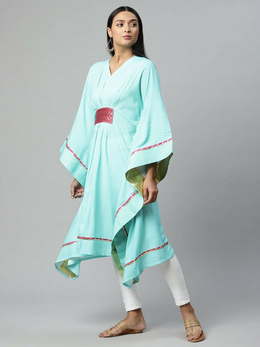Ahalyaa Womens Blue Rayon Printed Kaftan | Swadesiicart