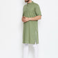 Even Apparels Green Color Pure Cotton Men's Kurta With Band Collar | Swadesiicart