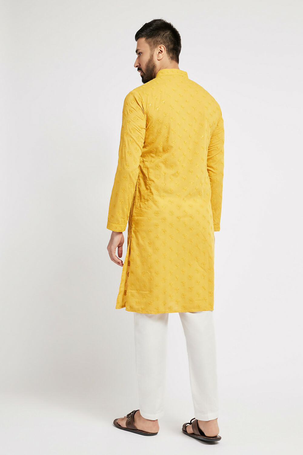Ethnic India Yellow Men's Kurta Ethnic Motifs Cotton | Swadesiicart