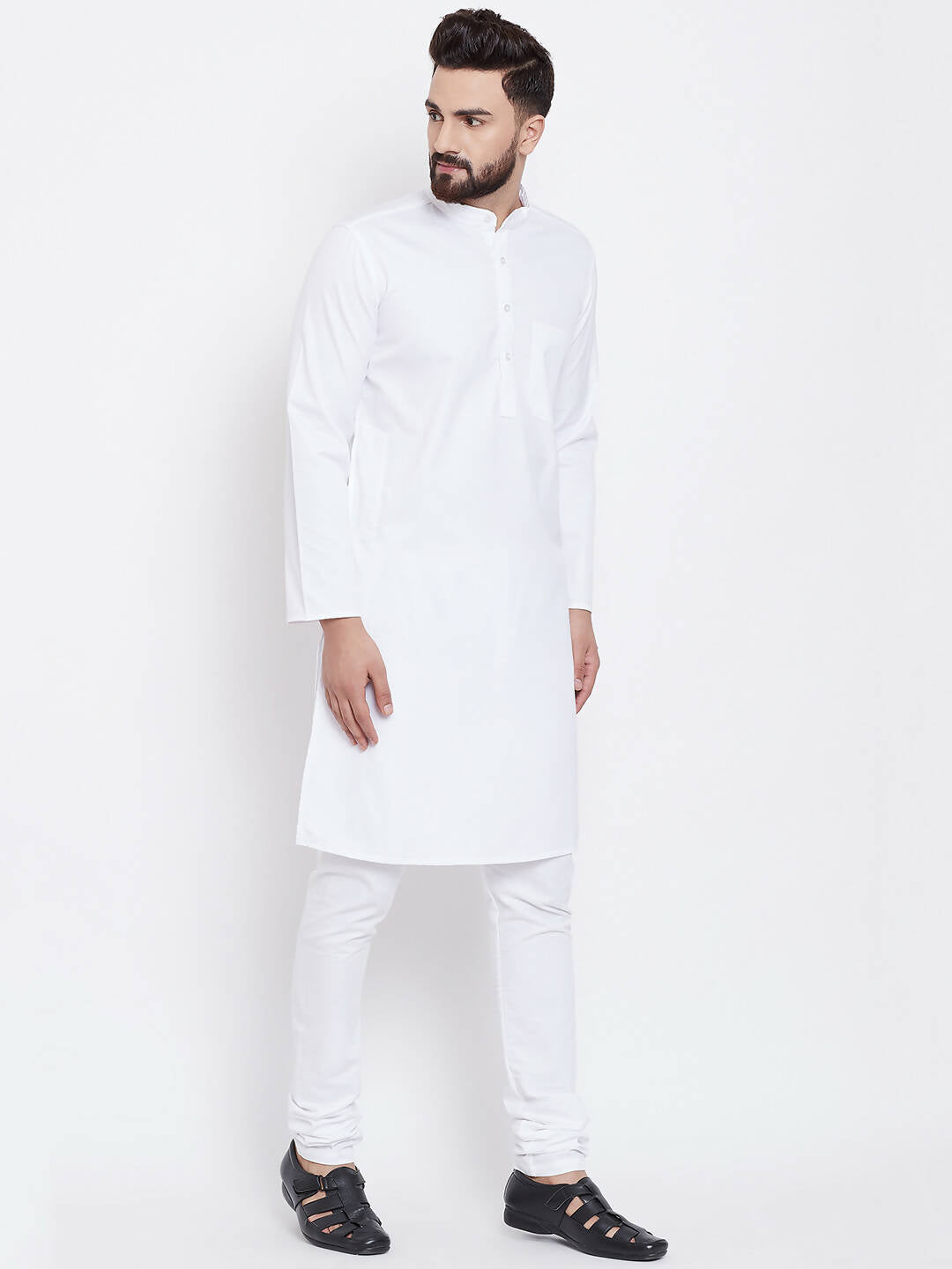 Even Apparels White Pure Cotton Men's Kurta With Band Collar | Swadesiicart