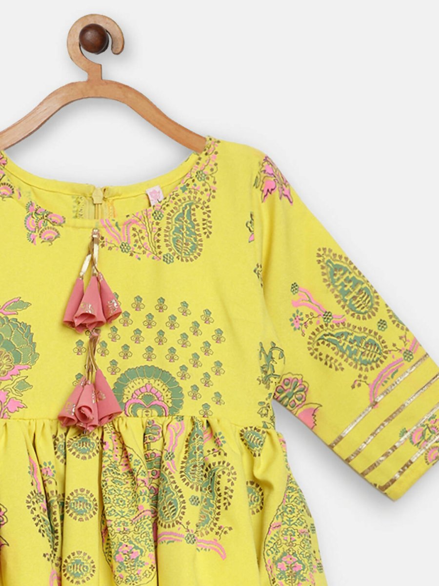 Ahalyaa Mustard Rayon Printed Kids Kurta Palazzo Sets For Kids For Girls | Swadesiicart