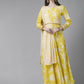 Ahalyaa Womens Lemmon Yellow Crepe Digital Printed Drapped Dress | Swadesiicart