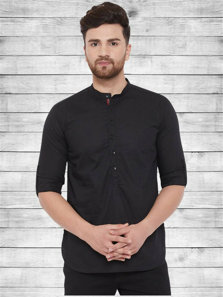 Even Apparels Pure Cotton Black Short Kurta - Black | Swadesiicart