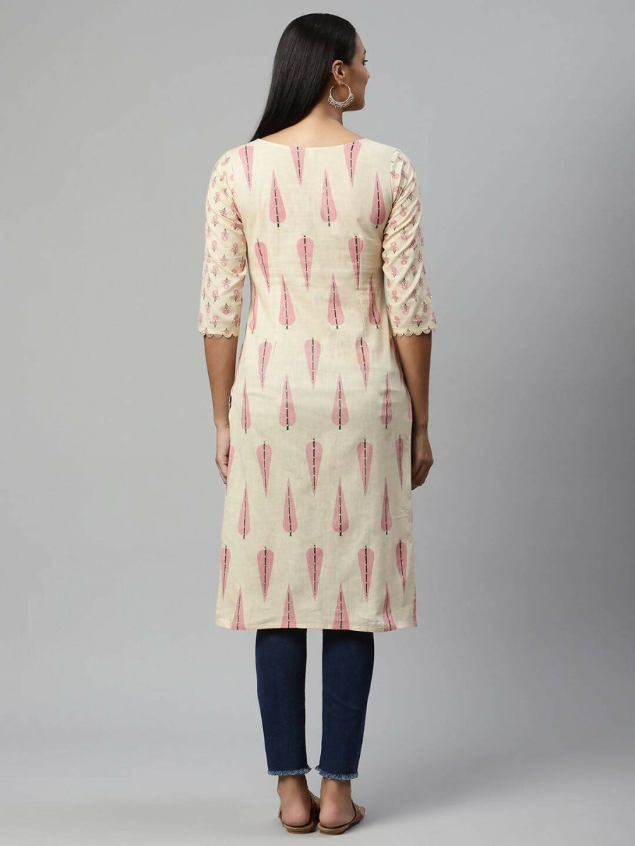 Ahalyaa Womens Chiku Pure Cotton Printed Kurtas | Swadesiicart