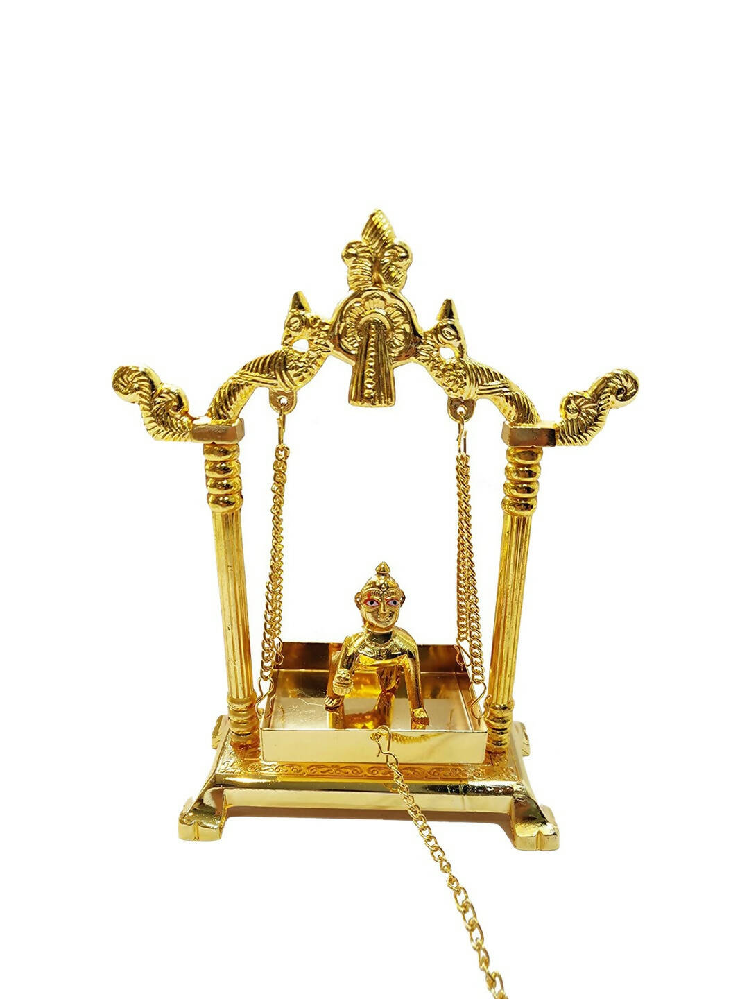 CraftVatika Gold Toned Aluminium Swing Jhula With Ladoo Gopal | Swadesiicart