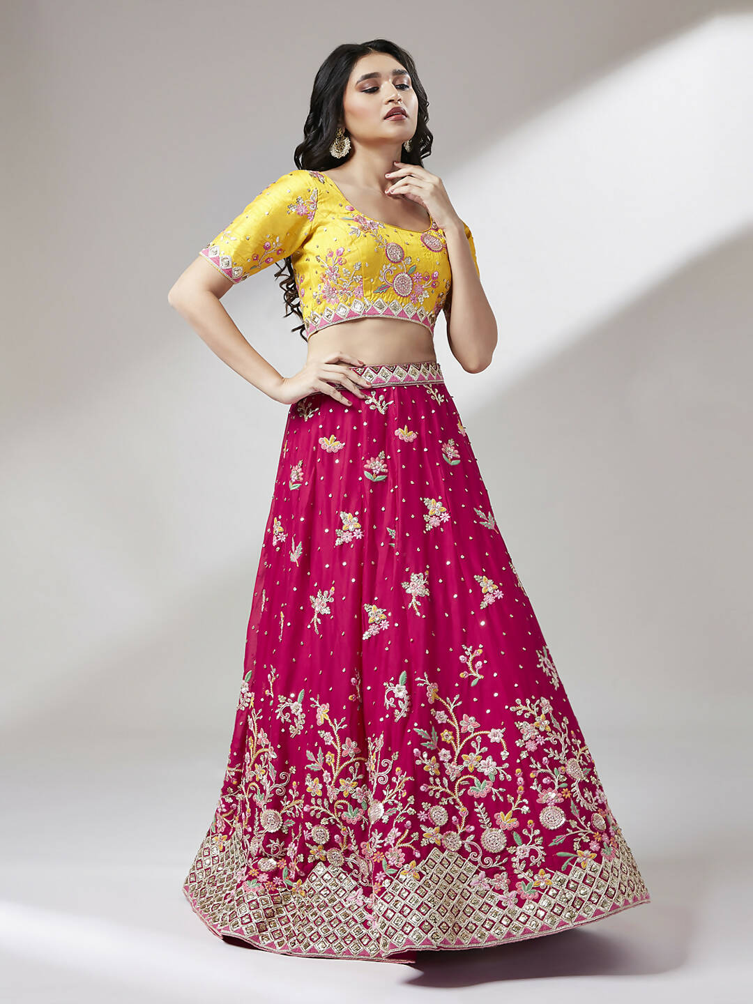 House of Panchhi Rose Pure Georgette Sequinse Work Lehenga & Blouse with Dupatta | Swadesiicart