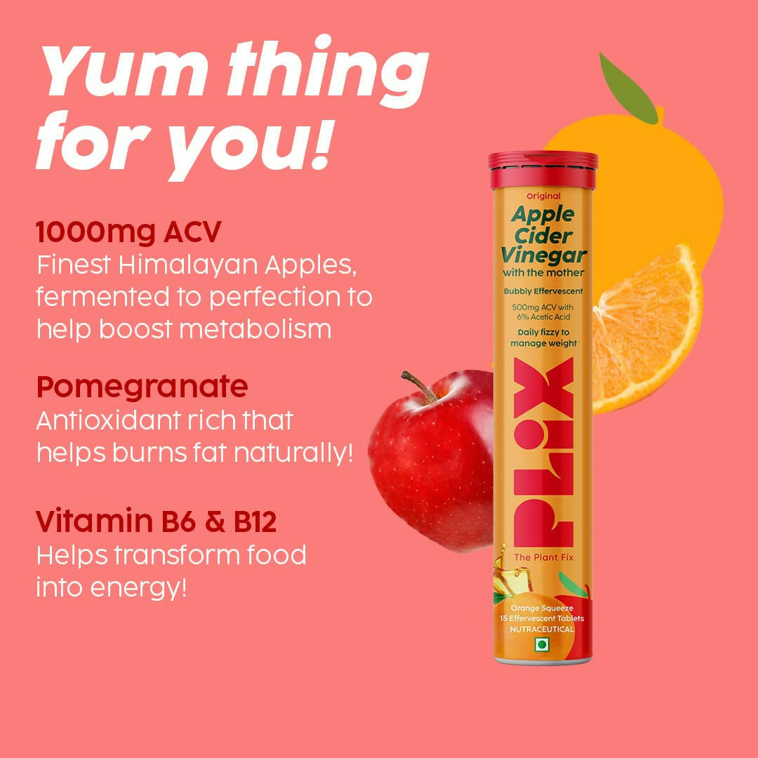 PLIX The Plant Fix Apple Cider Vinegar Effervescent Tablet with Mother - Orange - Swadesiicart