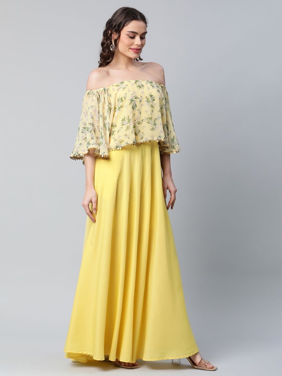 Ahalyaa Women Crepe Printed Yellow Dress | Swadesiicart