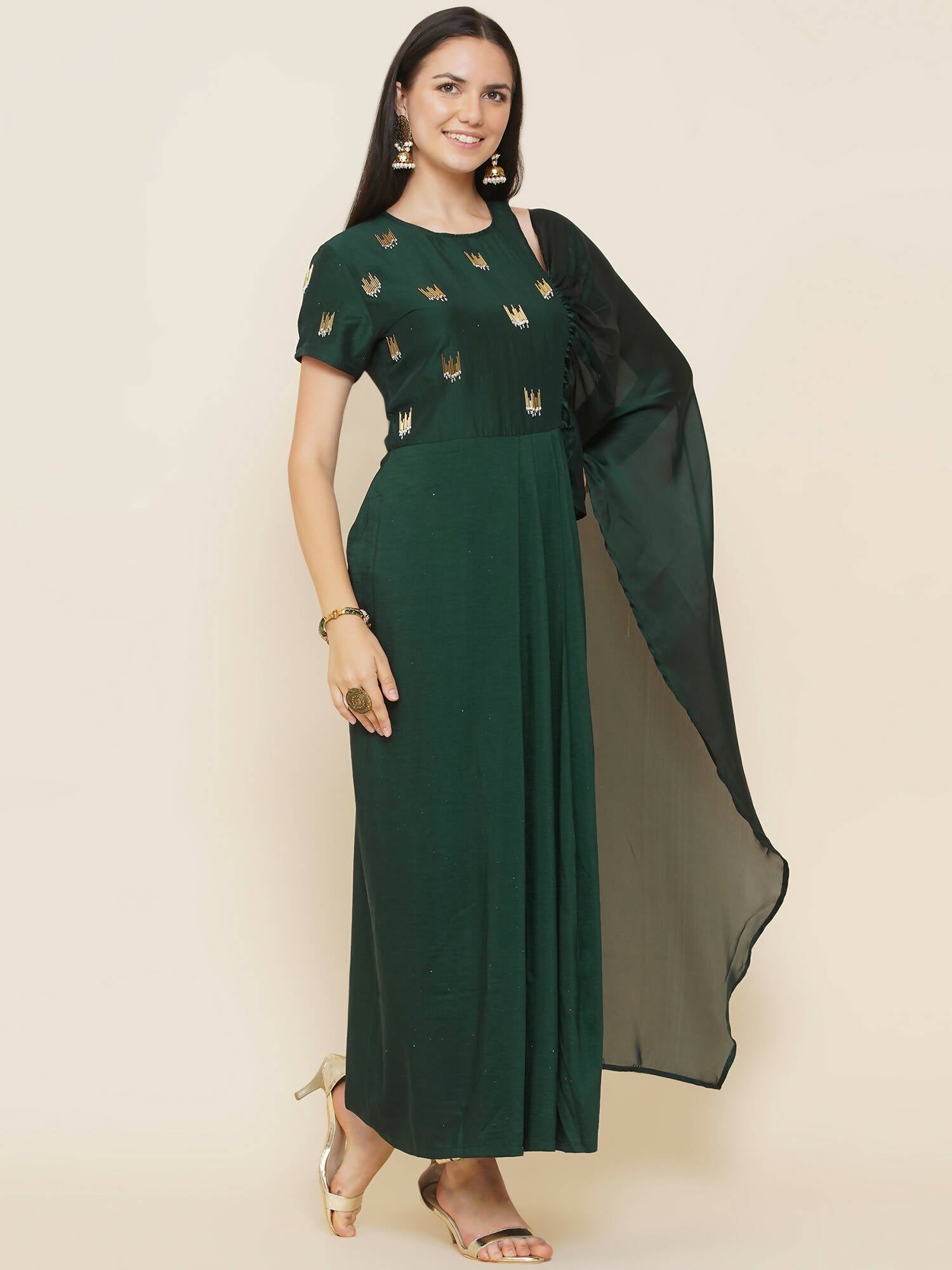 Women Republic Green Hand Embellished Gown | Swadesiicart