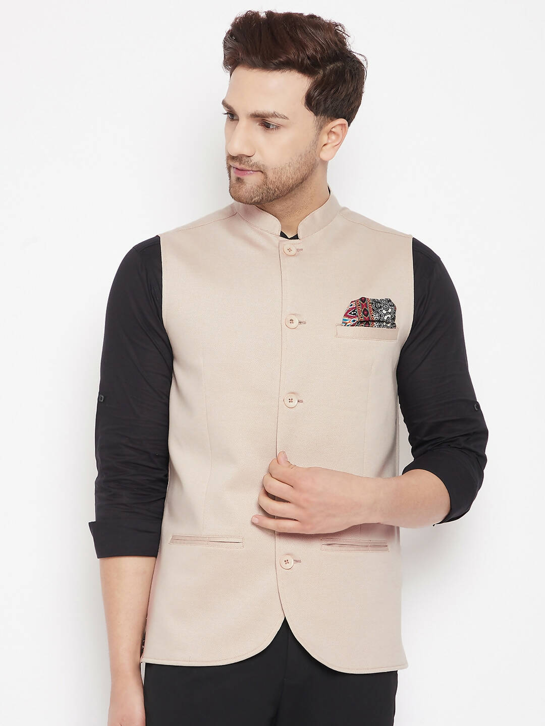 Even Apparels Cream Merino Men Woven Nehru Jacket BF715 | Swadesiicart