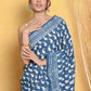Very Much Indian Handblock Printed Cotton Saree With Natural Dyes - Blue | Swadesiicart