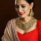 Gold-Polished Maharani Kundan Neckpiece With Earrings And Maang Tikka - Ruby Raang - Ruby Raang Studio