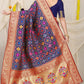 Jyoti Fashion Women's Navy Blue Patola Silk Zari Woven Saree with Blouse | Swadesiicart