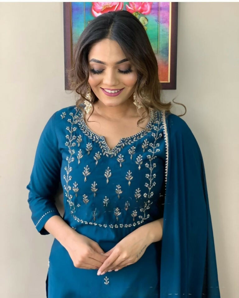 Ethnic Festive Wear Reyon Slub Rama Stitched Suit With Dupatta - Tanisha | Swadesiicart