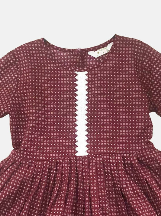 Ahalyaa Maroon Pure Cotton Digital Printed Kids Kurta Sharara Set For Girls | Swadesiicart