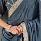 Vastranavya Sea Blue Georgette Silk Swarovski & Heavy Lace Work Ready to Wear Saree | Swadesiicart