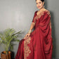 Vastranavya Maroon Rangoli Silk Zari work with DMC Swarovski work Ready to Wear Saree | Swadesiicart