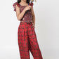 Lil Drama Ethnic Twist Girls Red Print Box Pleat Pant With Top Co-Ordinate Set - Swadesiicart