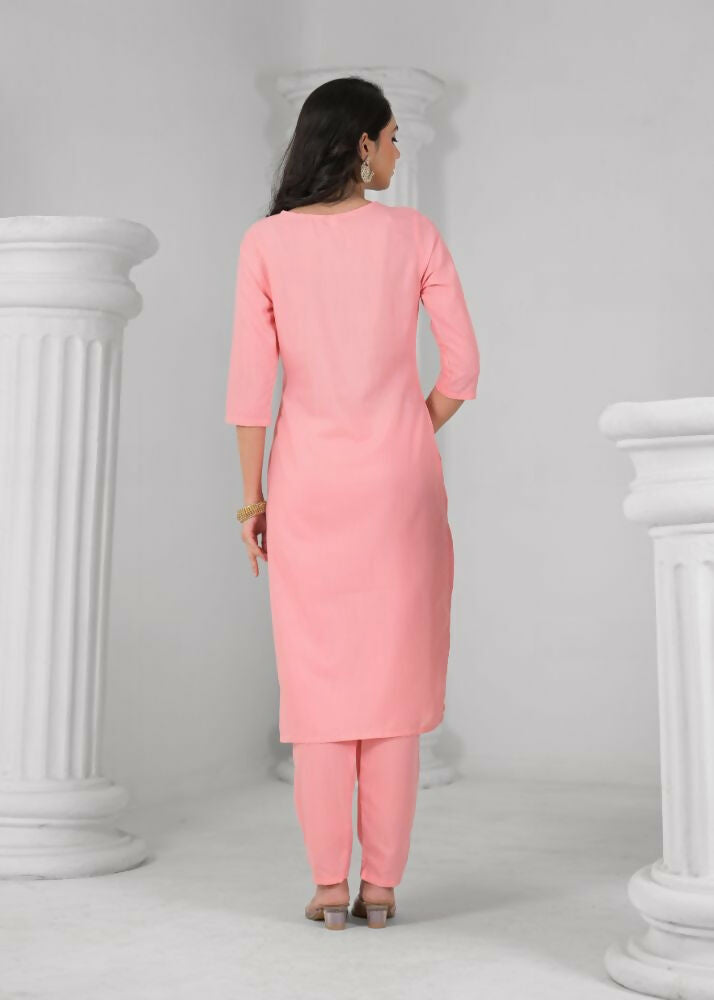 Ethnic Festive Wear Reyon Baby Pink Stitched Suit With Dupatta - Tanisha | Swadesiicart
