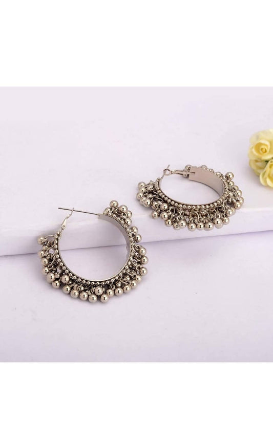 Mominos Fashion Traditional Oxidised Afghani Ghungroo Style Small Hoop Earrings - Swadesiicart