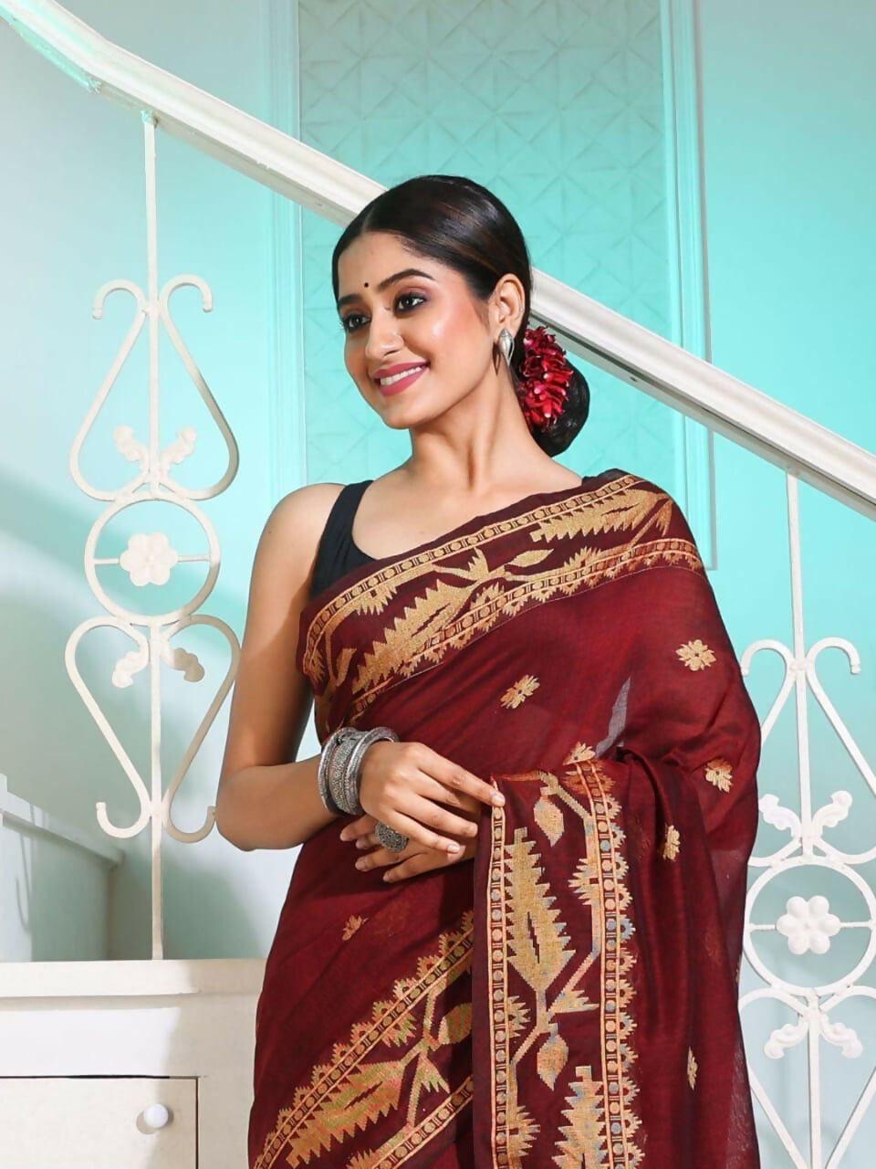Exclusive Collection Beautiful Brown Pure Cotton Woven Handloom Saree With Running Blouse Piece - Swadesiicart