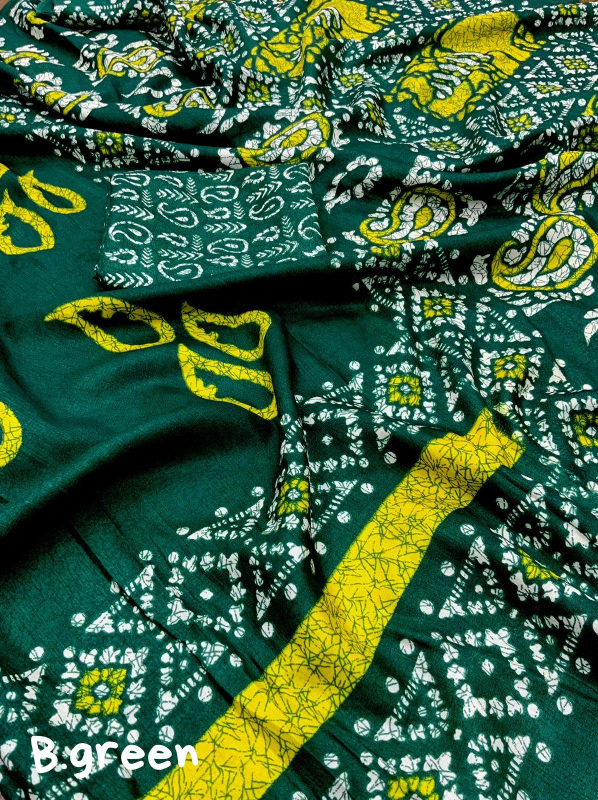 Green Silk Blend Ethnic Motifs Saree with Unstitched Blouse - Hiral Fashion | Swadesiicart