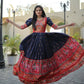 Jyoti Fashion Women's Navy Blue Patola with Foil Print Dola Silk Anarkali Dress | Swadesiicart
