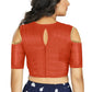 Aastha Fashion Women's Orange Art Silk Cold Shoulder Sleeve Readymade Blouse