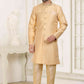 Raivat Ethnic Banarasi Jacquard Embroidery Semi Indo Western Sherwani In Beige Colour | Swadesiicart