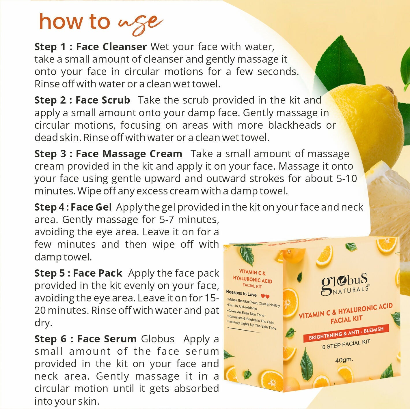 Globus Naturals Vitamin C & Hyaluronic Acid Facial Kit | Swadesiicart