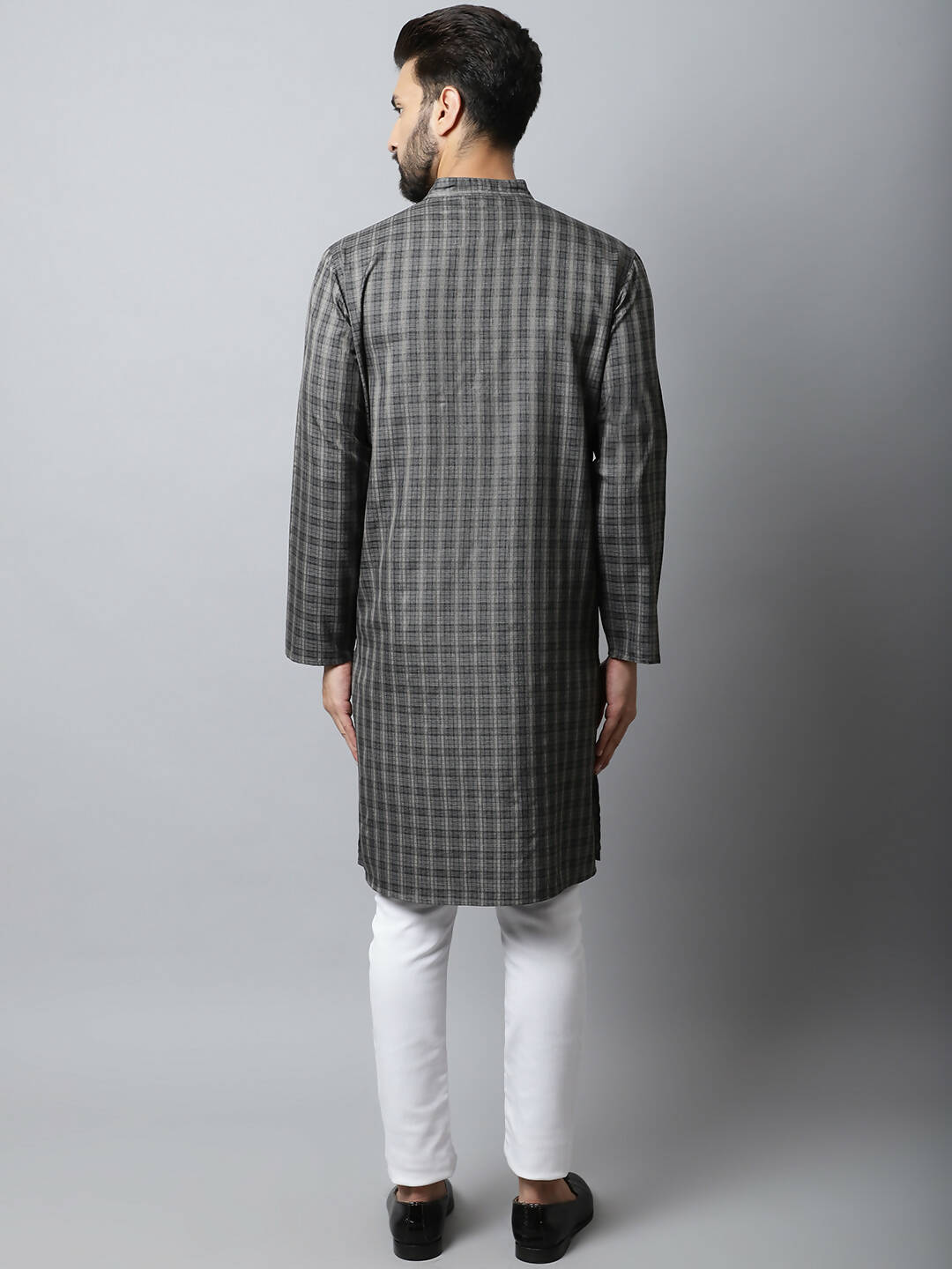 Even Apparels Brown Color Cotton Checked Men's Kurta With Band Collar (CHK1157) | Swadesiicart