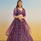 Aastha Fashion Dark Purple Butterfly Net Tone To Tone Thread Work, Sequence Work And Original Mirror Work Embroidery Wedding Wear Lehenga Choli