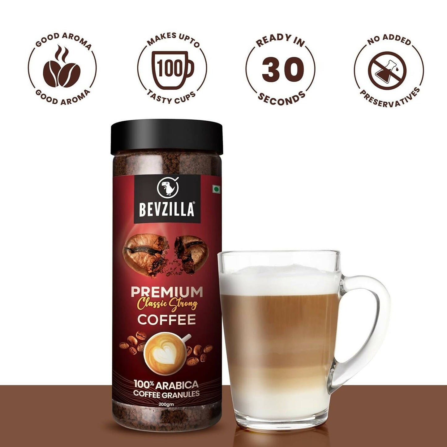 Bevzilla 100% Arabica Instant Classic Strong Coffee Powder | Swadesiicart