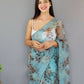 Vamsee Man Mohini Sky Organza Saree - Swadesiicart