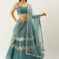 House of Panchhi Women Sea Green Net Zig-Zag Embroideried Lehenga, Blouse & Dupatta | Swadesiicart