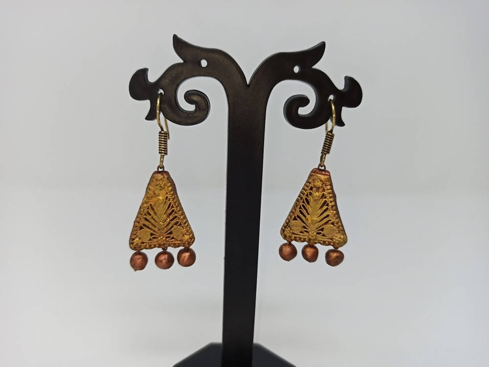 Terracotta Boho Ear Hangings-Copper Gold | Swadesiicart