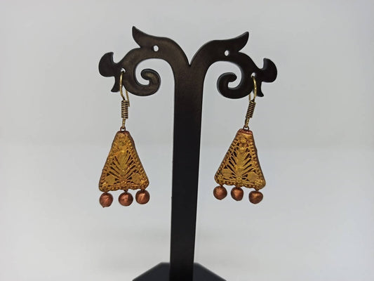 Terracotta Boho Ear Hangings-Copper Gold | Swadesiicart