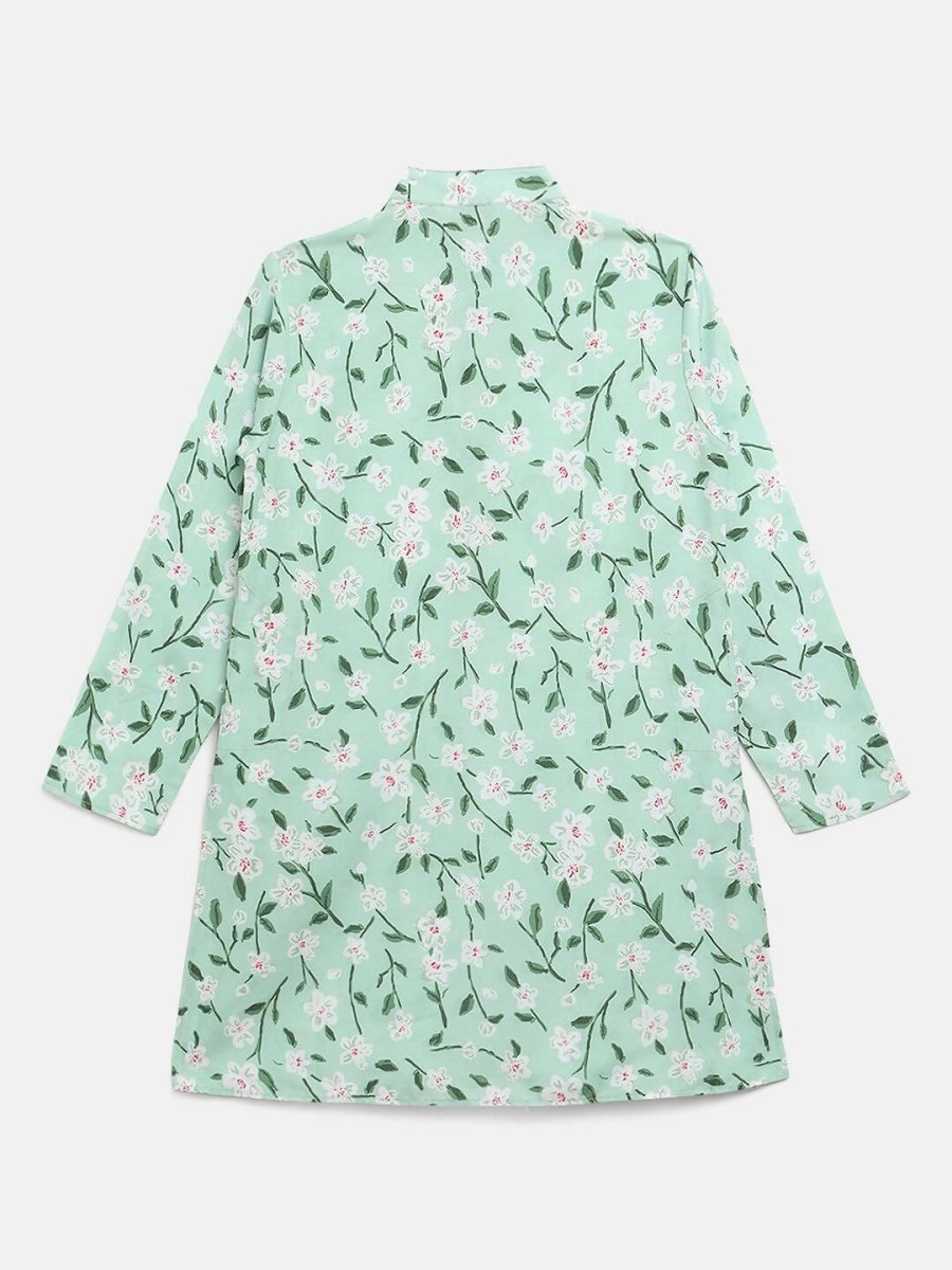 Ahalyaa Mint Green Poly Rayon Digital Print Kids Kurta Churidar Set For Boys | Swadesiicart