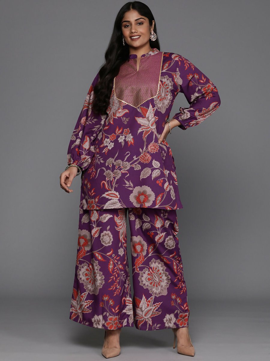 Ahalyaa Women's Traditional Wear Co-ords - Purple - Swadesiicart