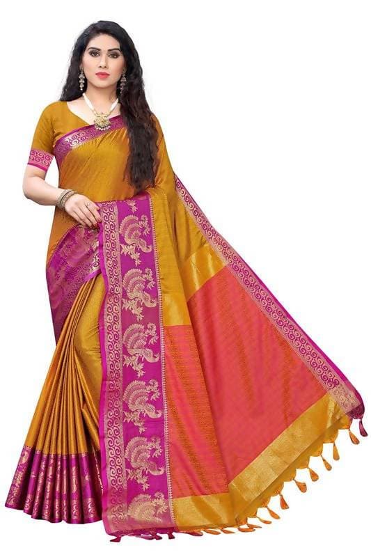 Vamika Banarasi Jacquard Weaving Mustard Saree (DHONI MUSTARD) | Swadesiicart