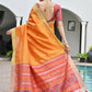 Vishnu Weaves Women's Mustard Raw Silk Patola Zari Woven Saree with Blouse - Swadesiicart