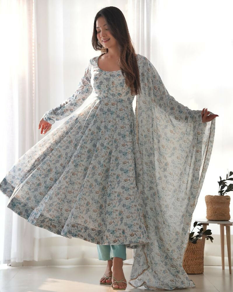 Joban Fashion Sky Kurta Set Organza Sequin Embroidery Work - Swadesiicart